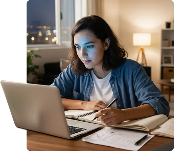 Estudante utilizando notebook em ambiente de estudo